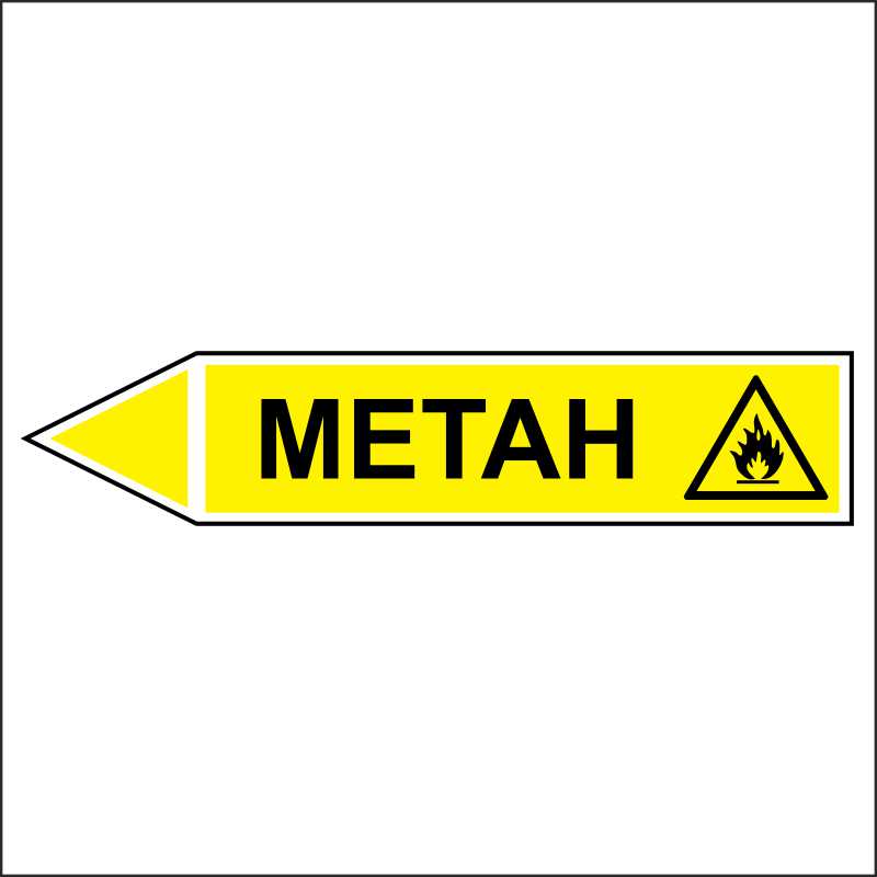 Знак маркировки трубопровода Метан - направление движение налево
