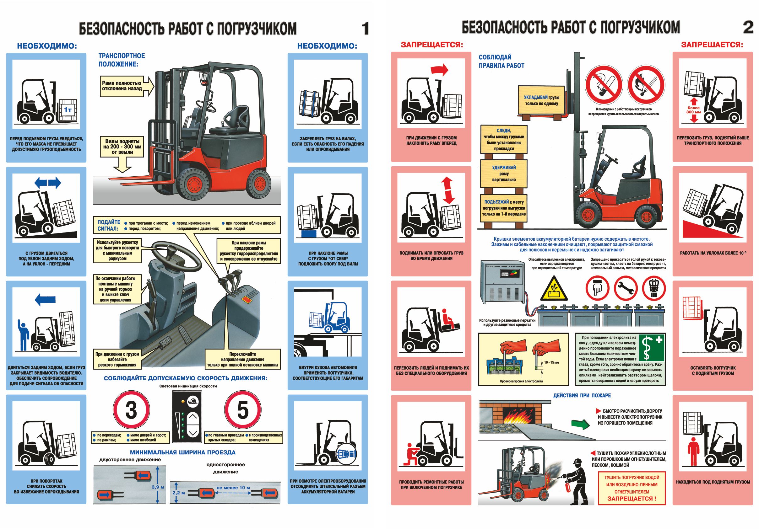 Плакаты по охране труда - Безопасность работ с погрузчиками Комплект - 2л. (Ламинированная бумага; А2) (А2; Ламинированная бумага; )