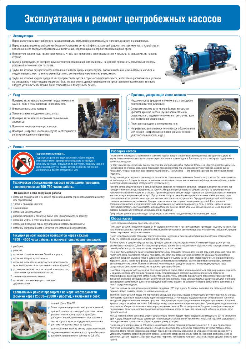 Плакат по охране труда Эксплуатация и ремонт центробежных насосов