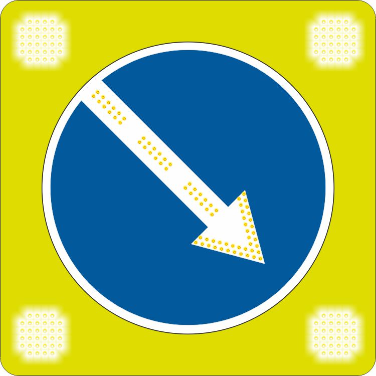 4.2.1 (4.2.2) Светодиодный дорожный знак на желтом щите 900x900 с 4 проблесковыми маячками
