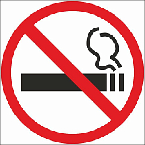Знак безопасности P01-01 О запрете курения табака, потребления никотинсодержащей продукции или использования кальянов (204x204, Плёнка ПВХ)
