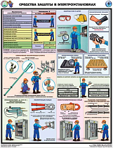 Информационный плакат Средства защиты в электроустановках PS-SZE-3 (Лист №1) (420х600; Пленка самоклеящаяся ПВХ; )