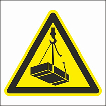 Знак предупреждающий на самоклеющейся пленке Опасно. Возможно падение груза, высота 200 мм, ширина 200 мм, цвет фона желтый, цвет рисунка черный ГОСТ 14202-69