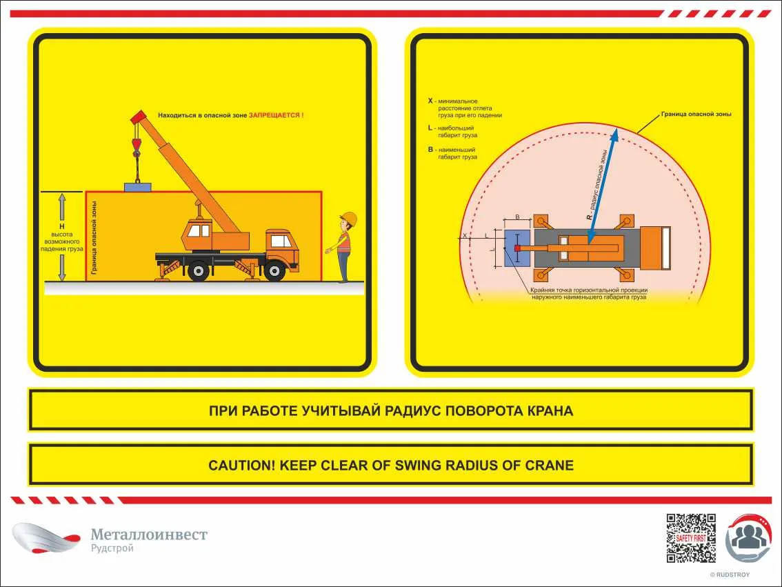 Мультиязыный знак безопасности - При работе учитывай радиус поворота крана  – купить в Москве, цены | ГАСЗНАК