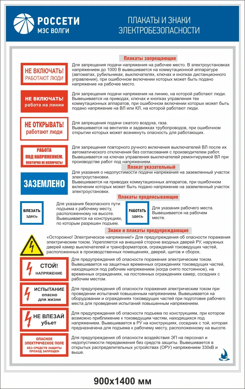 Купить «Стенд информационный Плакаты и знаки электробезопасности РОССЕТИ»,  артикул не указан цена в Москве — ГАСЗНАК